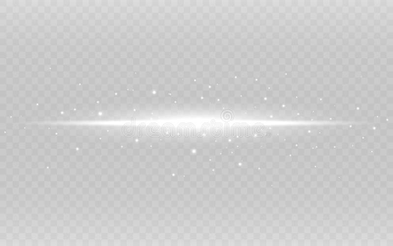 Glowing Line. White Horizontal Light on Transparent Backdrop. Abstract