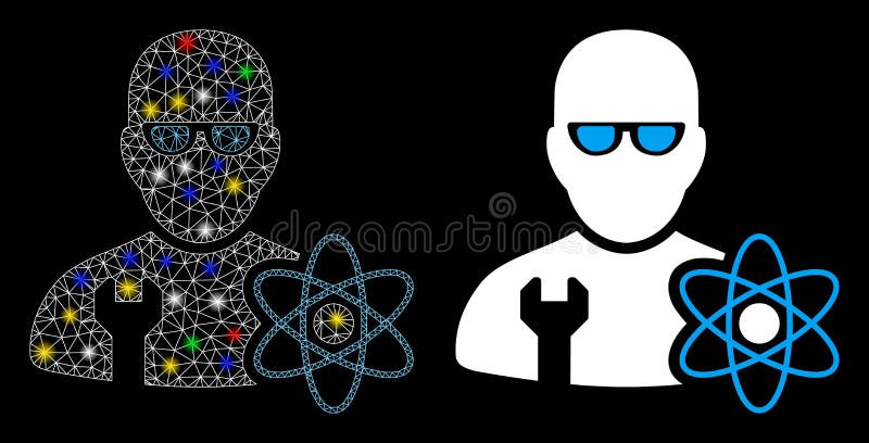 Glowing Mesh Carcass Power Engineer Icon with Light Spots vector illustration