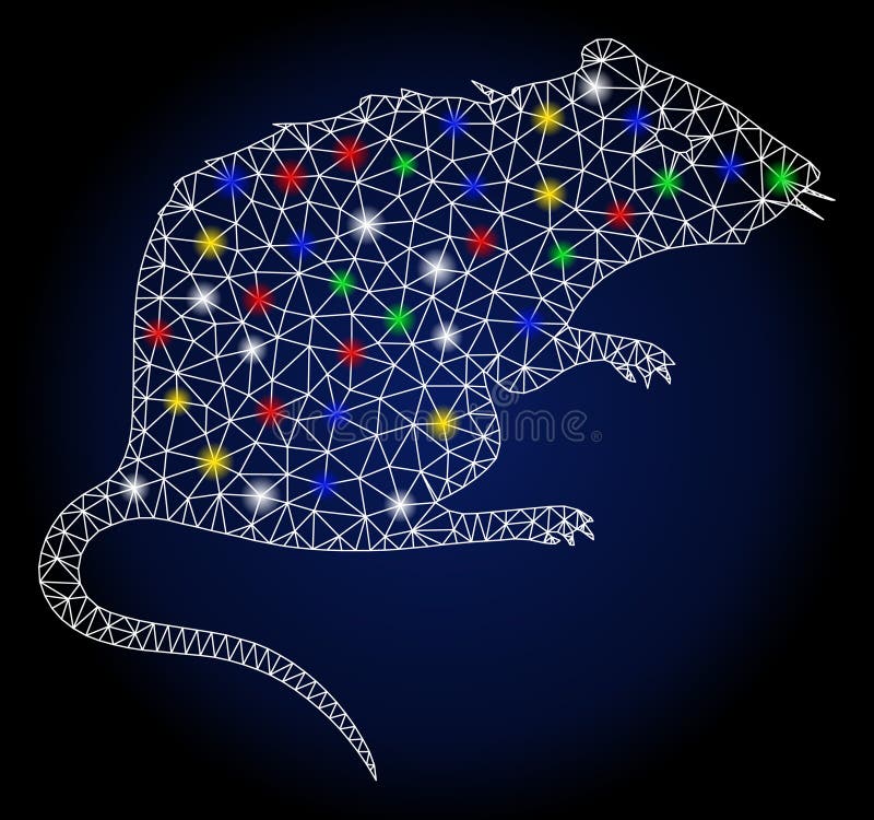 Glowing Mesh Carcass Rat with Light Spots vector illustration