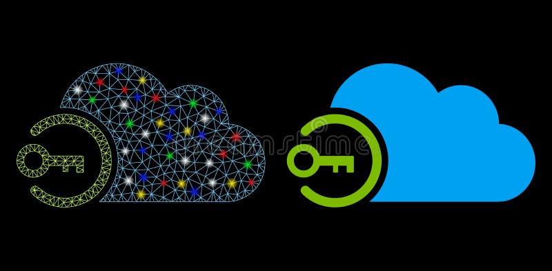 Glowing Mesh 2D Cloud Login Icon with Flash Spots stock illustration