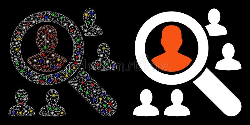 Glowing Mesh Network Explore Patients Icon with Flash Spots stock illustration