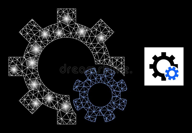 Glowing Mesh Gear Settings Icon with Constellation Lightspots royalty free illustration