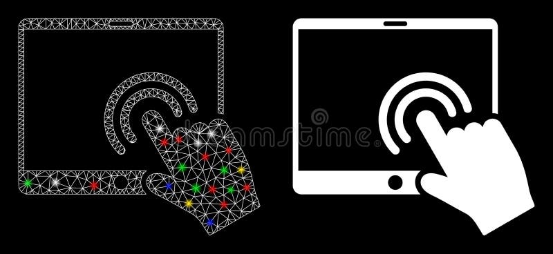 Glowing Mesh Wire Frame Double Click Tablet Icon with Flash Spots royalty free illustration