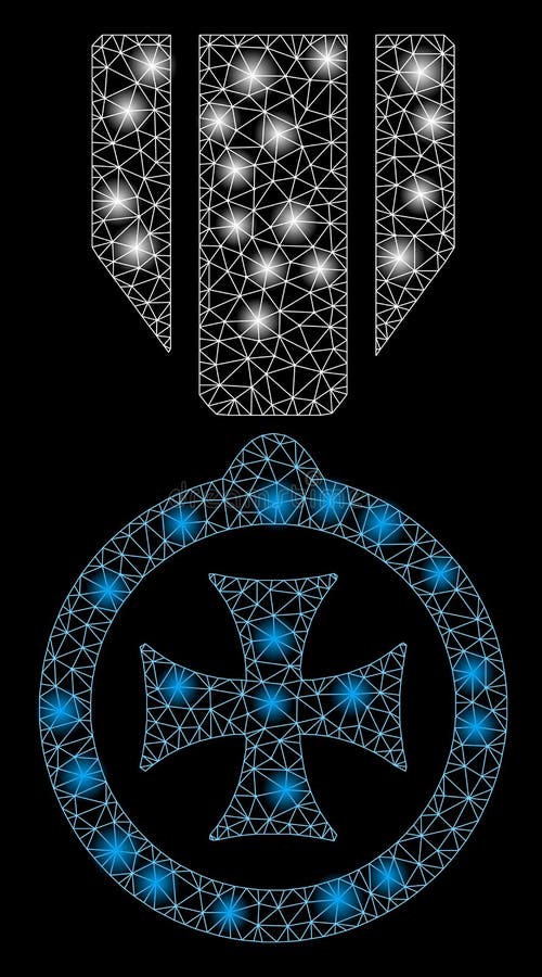 Glowing Mesh Wire Frame Maltese Cross with Flash Spots vector illustration
