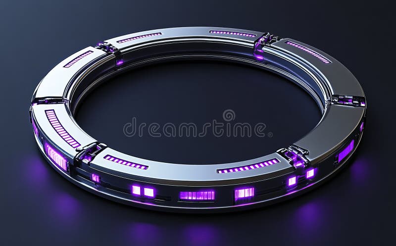 Glowing metallic ring with bright pink lights in a dark setting features a futuristic design royalty free stock images