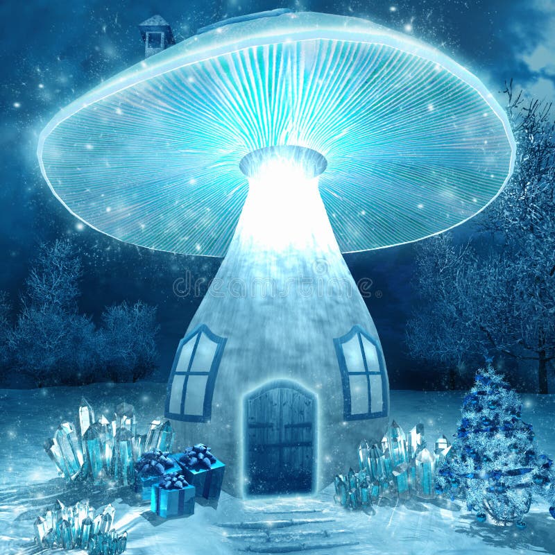 Glowing mushroom house vector illustration