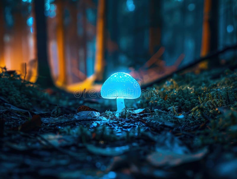 Glowing mushroom in a magical forest. Created with the help of Generative AI tools.