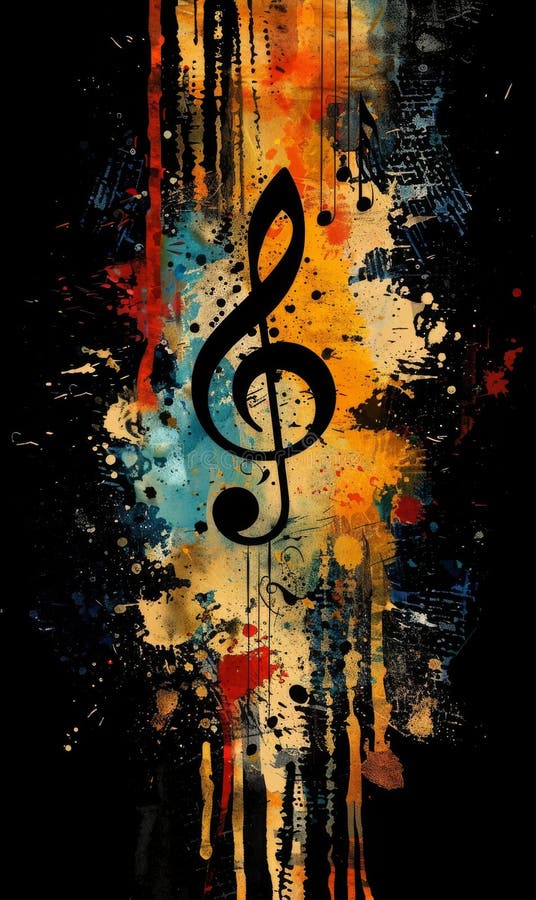 Glowing music notes, painted on grunge paint splashes royalty free illustration