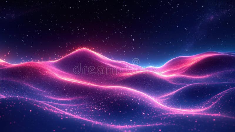 Glowing Nebula liggande. Abstrakt digital konst som skildrar ett glödande, ultraljudslandskap som liknar en subtil gradient för nebula