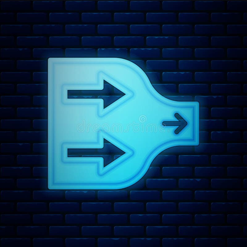 Glowing neon Arrow icon isolated on brick wall background. Direction Arrowhead symbol. Navigation pointer sign. Vector vector illustration