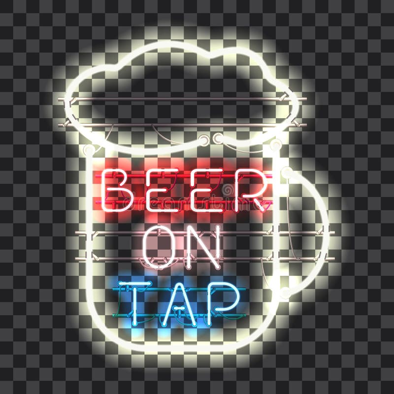 Glowing neon bar sign BEER ON TAP