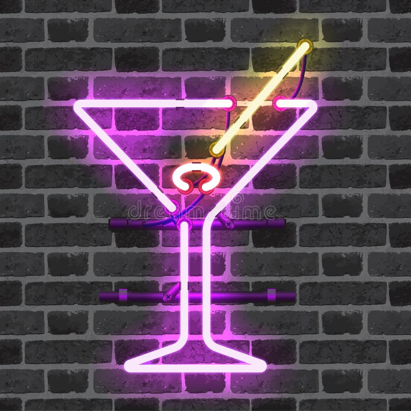 Glowing Neon Bar Sign with Martini Glass Stock Vector - Illustration of ...