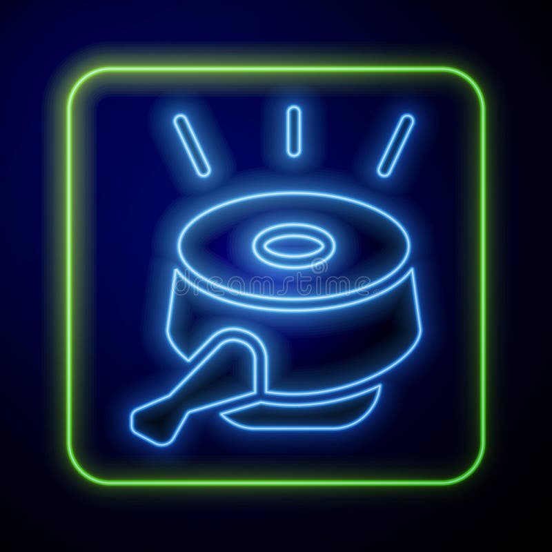 Glowing Neon Bicycle Bell Icon Isolated on Blue Background. Vector