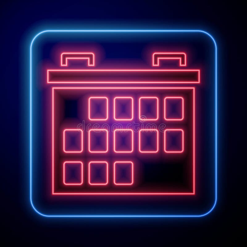 Glowing Neon Calendar Icon Isolated on Blue Background. Event Reminder