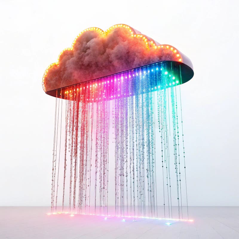 Glowing neon cloud emitting digital rain royalty free illustration