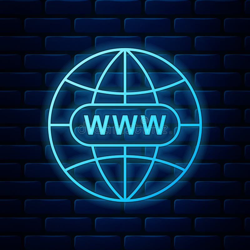 Glowing Neon Go To Web Icon Isolated On Brick Wall ...