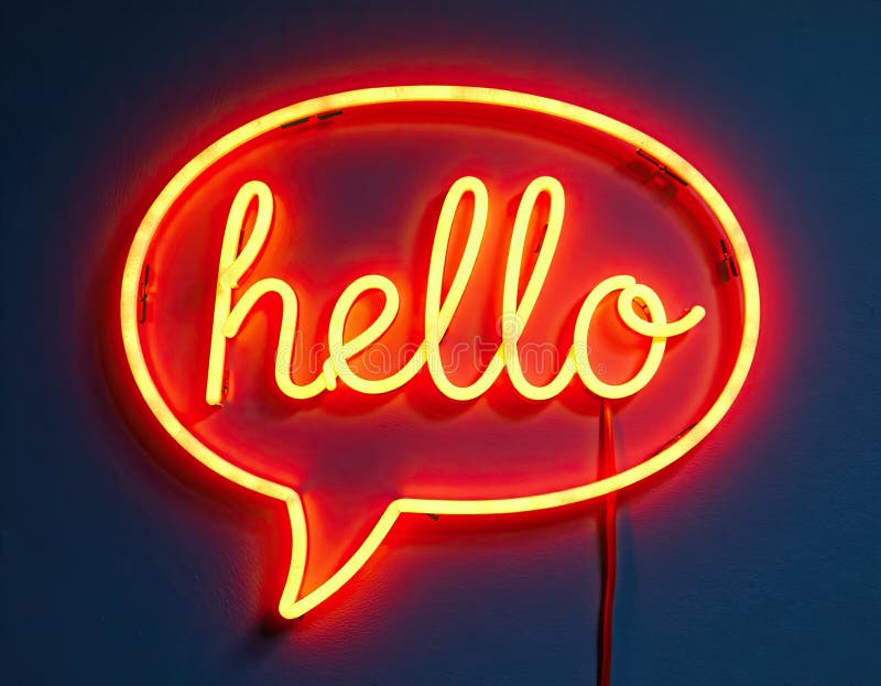 Glowing Neon Hello Sign in Speech Bubble - Welcome Message vector illustration