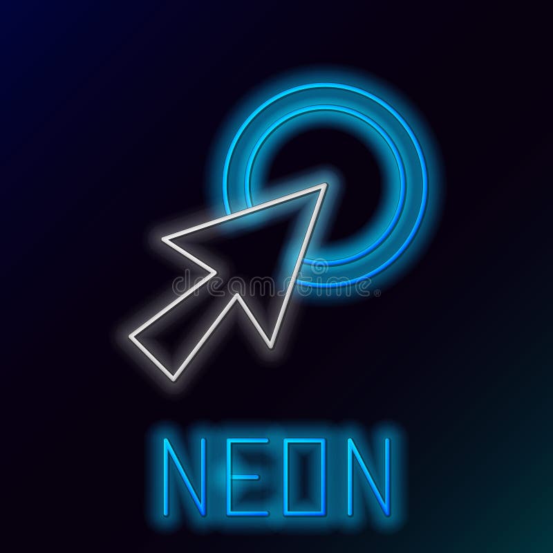 Glowing neon line Arrow cursor icon isolated on black background. Colorful outline concept. Vector royalty free illustration