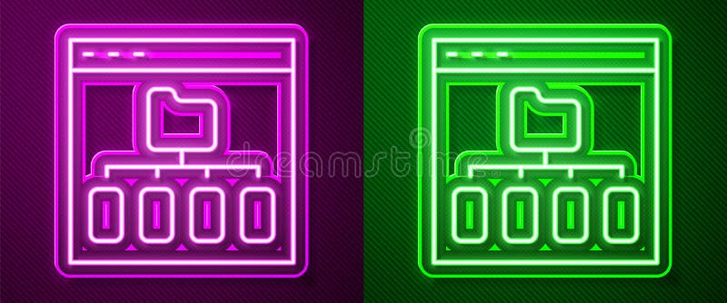 Glowing neon line Browser files icon isolated on purple and green background. Vector royalty free illustration