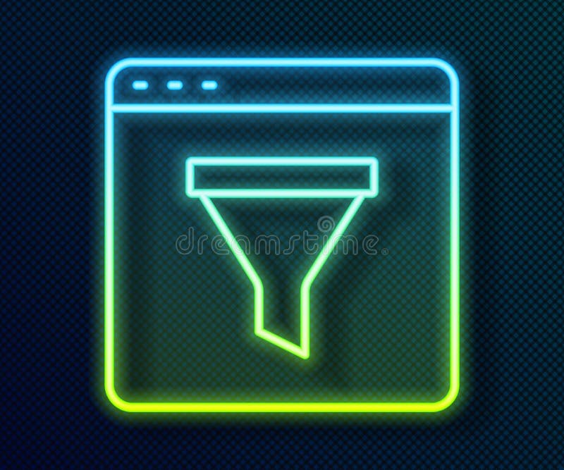 Glowing neon line Browser window icon isolated on black background. Vector royalty free illustration