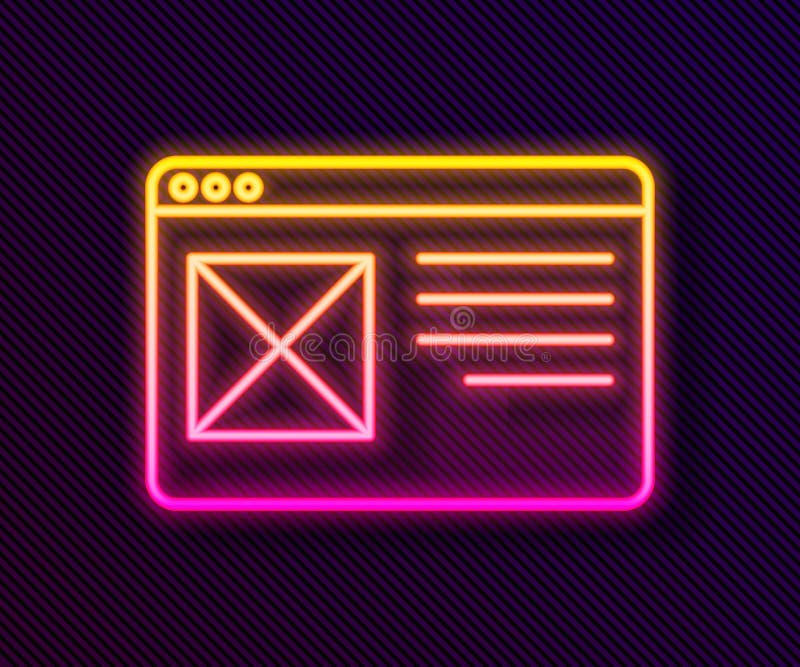 Glowing neon line Browser window icon isolated on black background. Vector stock illustration