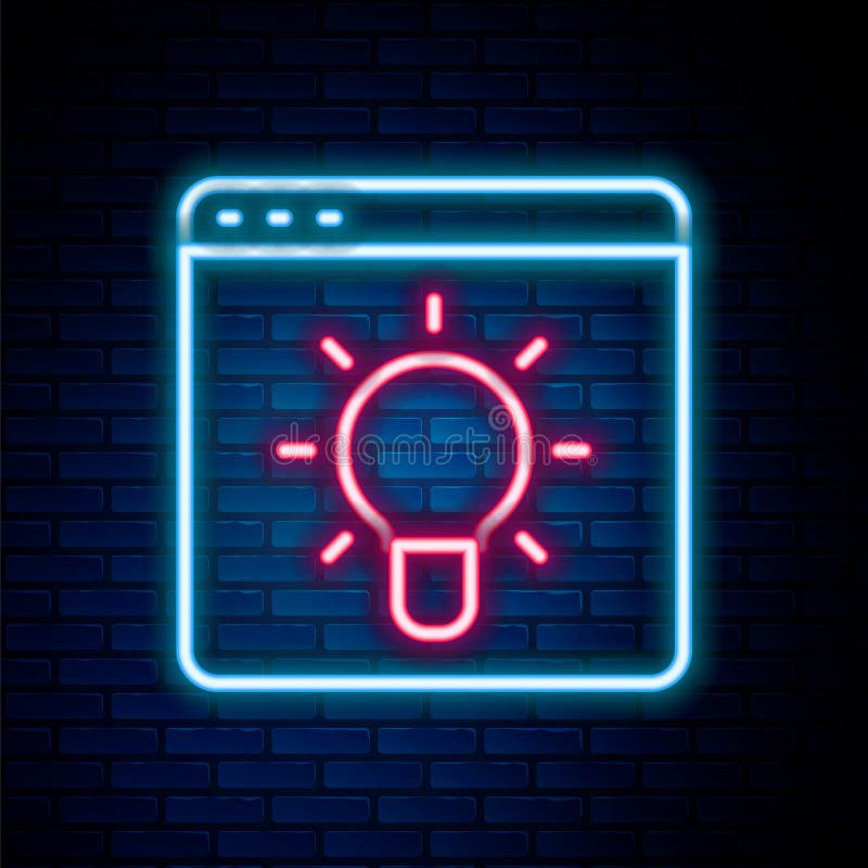 Glowing neon line Browser window icon isolated on brick wall background. Colorful outline concept. Vector stock illustration