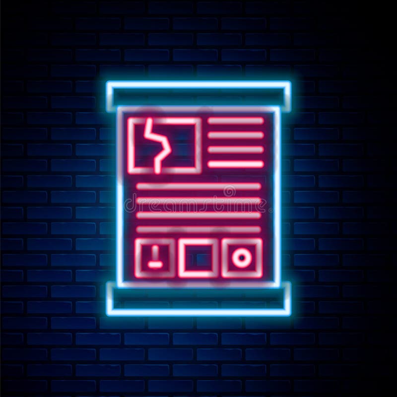 Glowing neon line Game guide icon isolated on brick wall background. User manual, instruction, guidebook, handbook vector illustration