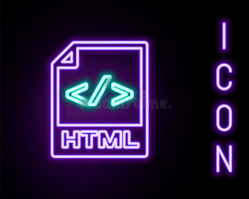 Glowing Neon Line HTML File Document. Download Html Button Icon Isolated on  Black Background. HTML File Symbol Stock Vector - Illustration of color,  button: 206369272