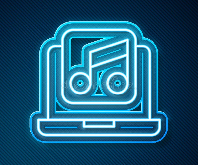 Glowing Neon Line Laptop with Music Note Symbol on Screen Icon Isolated