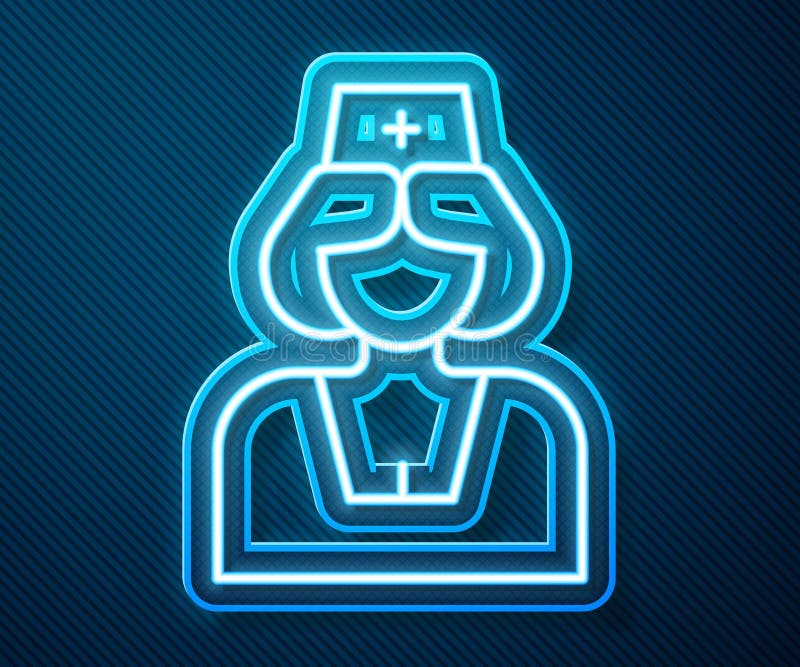 Glowing neon line Nurse icon isolated on blue background. Medicine and health care. Happy International Nurses day vector illustration