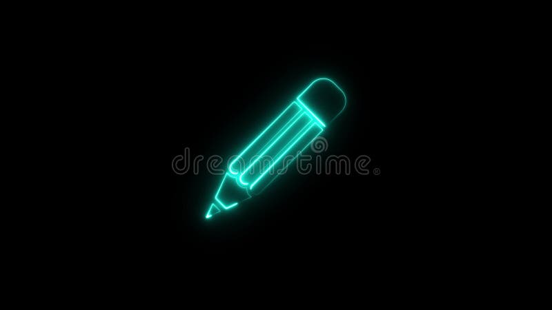 Glowing neon line pencil icon animation royalty free illustration