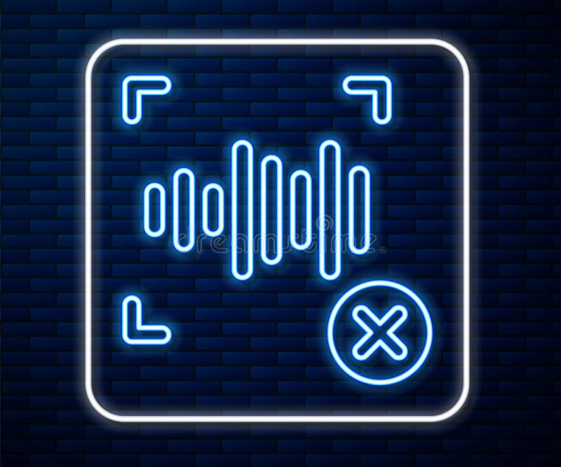 Glowing neon line Rejection voice recognition icon isolated on brick wall background. Voice biometric access vector illustration