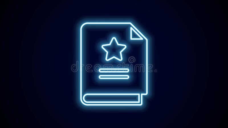 Glowing neon line Scenario icon isolated on black background. Script reading concept for art project, films, theaters