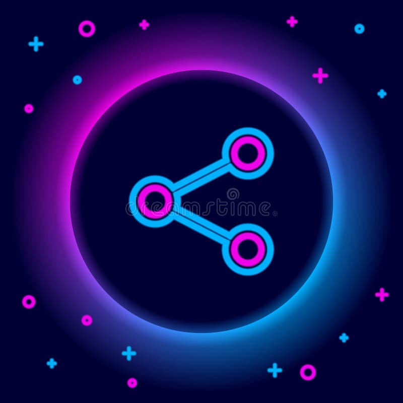 Glowing neon line Share icon isolated on black background. Share, sharing, communication pictogram, social media vector illustration