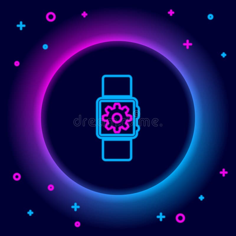 Glowing Neon Line Smartwatch Setting Icon Isolated on Black Background. Smart  Watch Settings Stock Vector - Illustration of icon, display: 206365992
