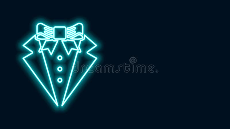 Glowing neon line Suit icon isolated on black background. Tuxedo. Wedding suits with necktie. 4K Video motion graphic