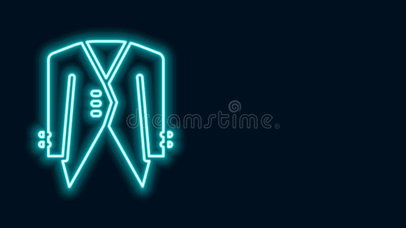 Glowing neon line Suit icon isolated on black background. Tuxedo. Wedding suits with necktie. 4K Video motion graphic