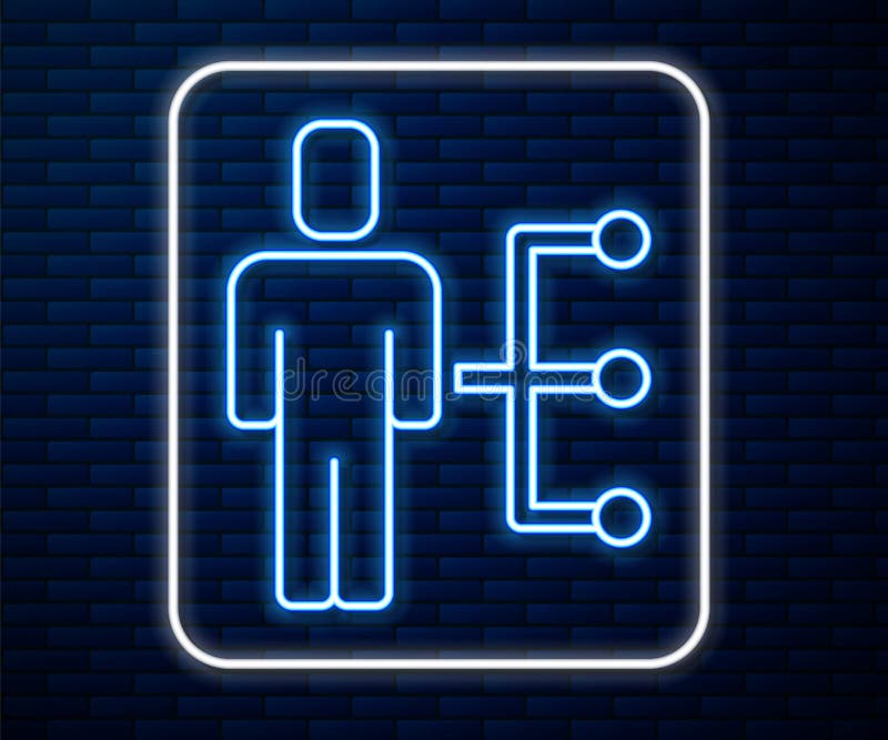 Glowing neon line User of man in business suit icon isolated on brick wall background. Business avatar symbol user royalty free illustration