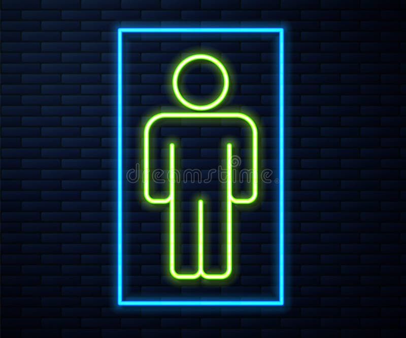 Glowing neon line User of man icon isolated on brick wall background. Business avatar symbol user profile icon. Male stock illustration