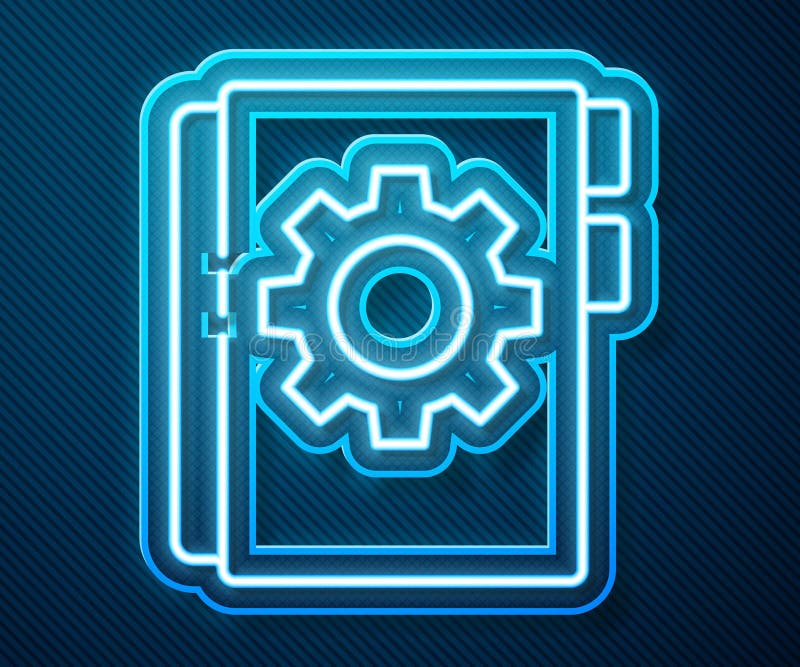 Glowing neon line User manual icon isolated on blue background. User guide book. Instruction sign. Read before use stock illustration