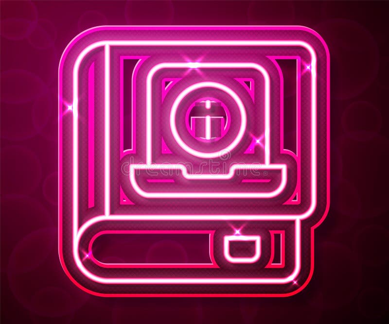Glowing neon line User manual icon isolated on red background. User guide book. Instruction sign. Read before use vector illustration