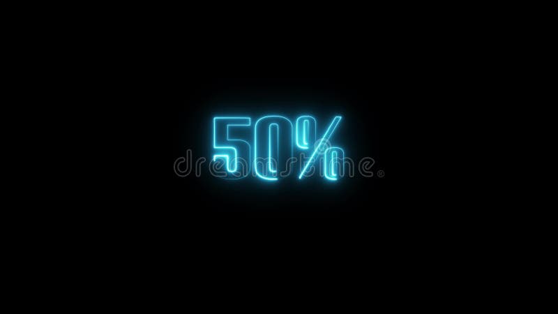 Glowing neon numeric number 50% animation stock illustration