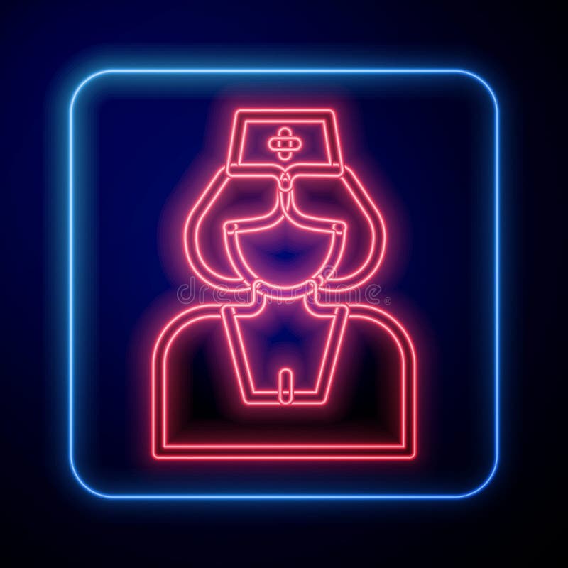 Glowing neon Nurse icon isolated on blue background. Medicine and health care. Happy International Nurses day. Vector stock illustration