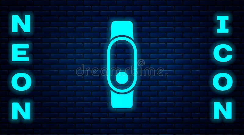 Glowing neon Smart watch showing heart beat rate icon isolated on blue  background. Fitness App concept. Vector Stock Vector