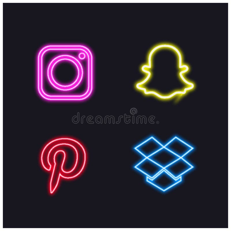 Neon Social Media Icons Set. Facebook, Instagram, Twitter and Youtube ...