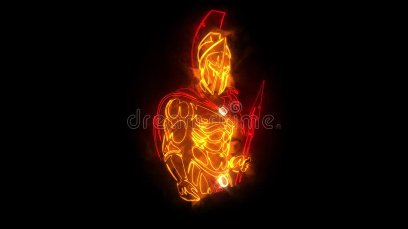 Neon Spartan Warrior with Spear Animated Logo Loopable