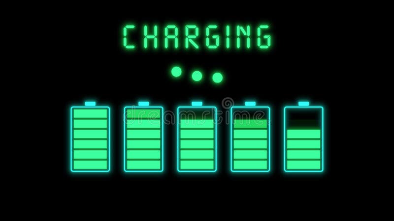 Battery charging bar animation with neon glow stock illustration