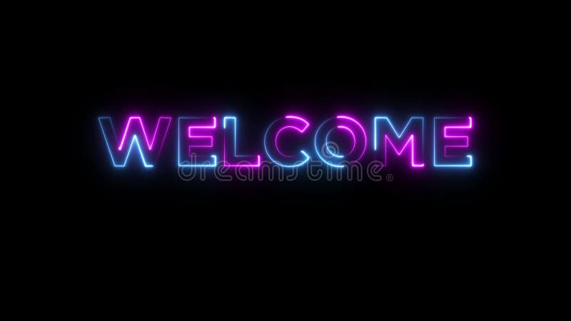 Glowing neon text welcome animation stock illustration