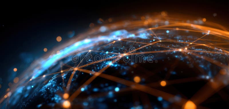 The glowing network of connections across a digital globe representing technology. image royalty free stock image.