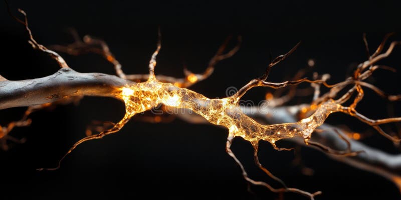 Glowing neurons: detailed visualization of neural connections and activity vector illustration
